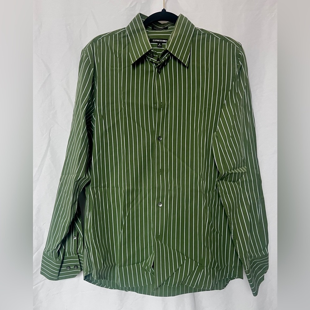 Express Men's Olive Pinstripe Dress Shirt